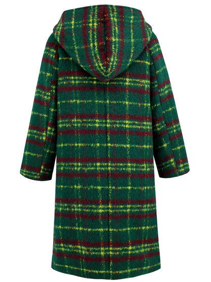 Plaid Long Sleeve Hooded Coat with Pockets