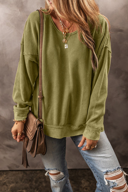 Textured Round Neck Long Sleeve Sweatshirt