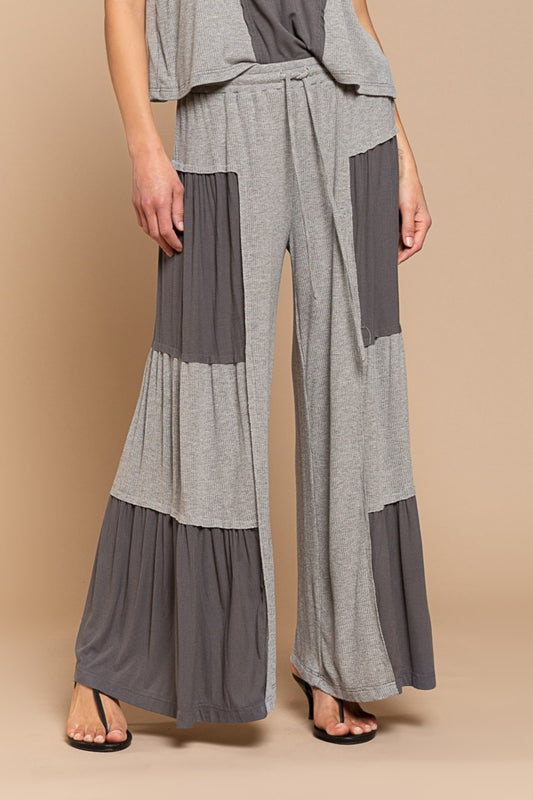 POL Ribbed Contrast Wide Leg Pants