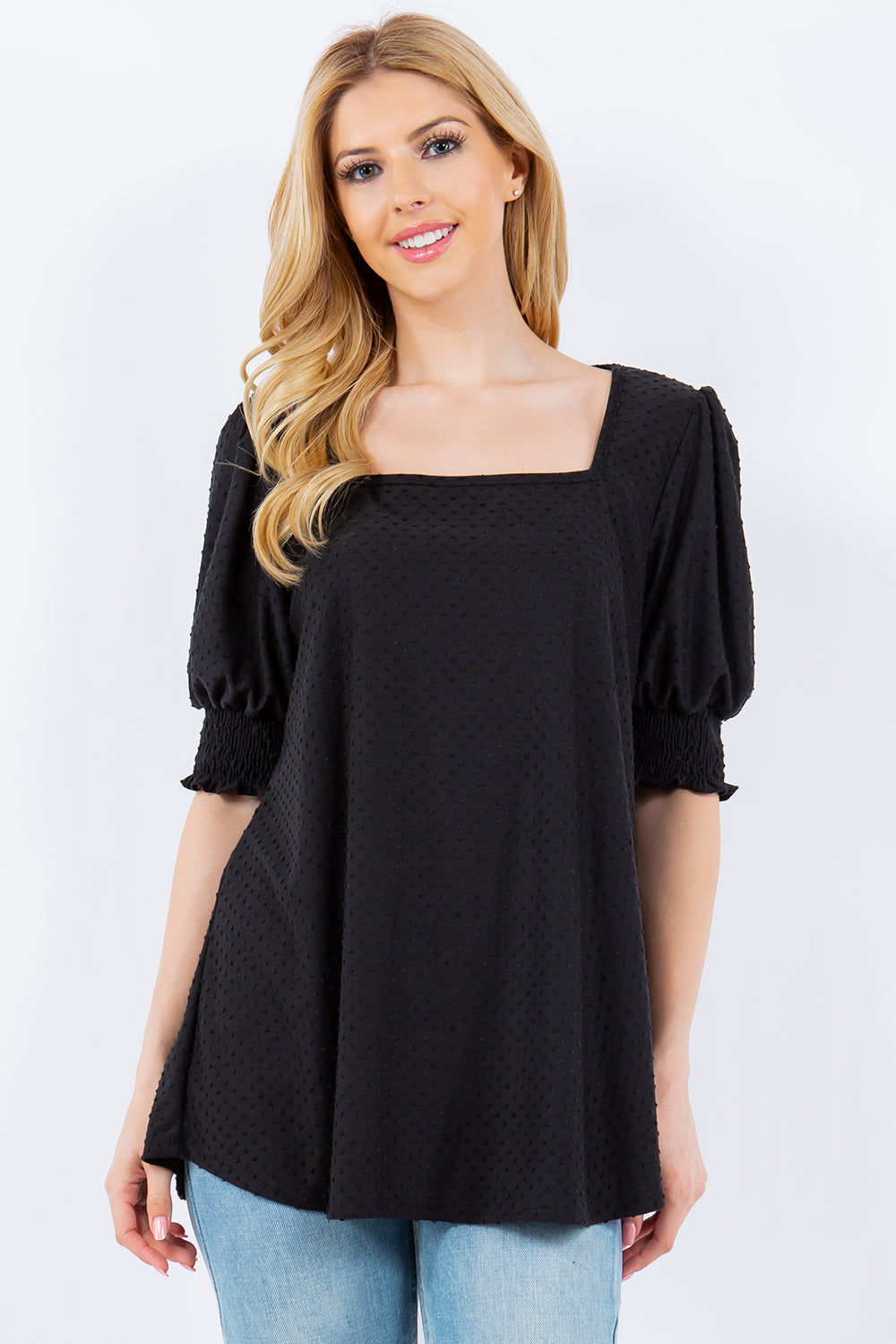 Celeste Full Size Swiss Dot Puff Sleeve Top