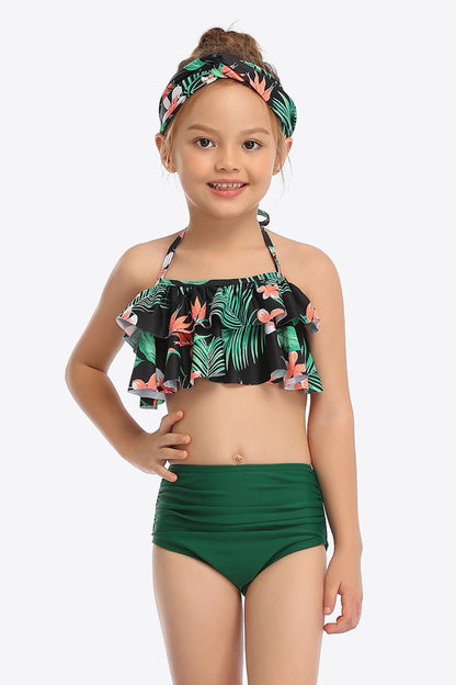 Printed Layered Halter Neck Two-Piece Swim Set