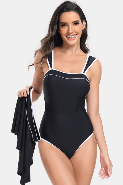 Contrast Trim Wide Strap Two-Piece Swim Set