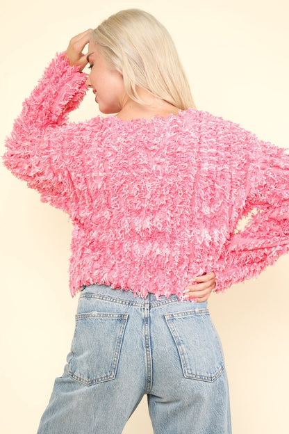 VERY J Shaggy Yarn Knit Zip Up Jacket