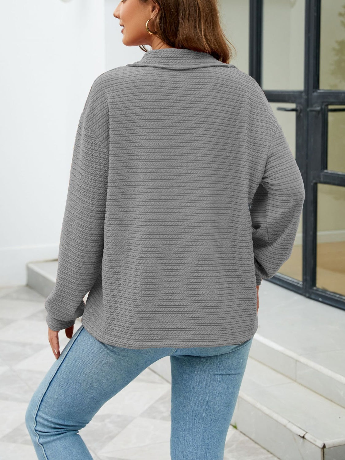 Textured Quarter Zip Long Sleeve Sweatshirt