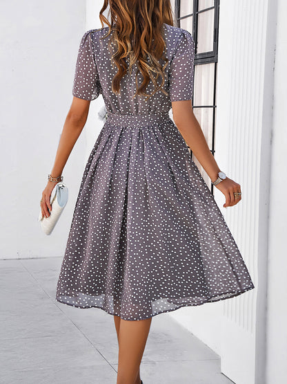 Printed Round Neck Short Sleeve Dress