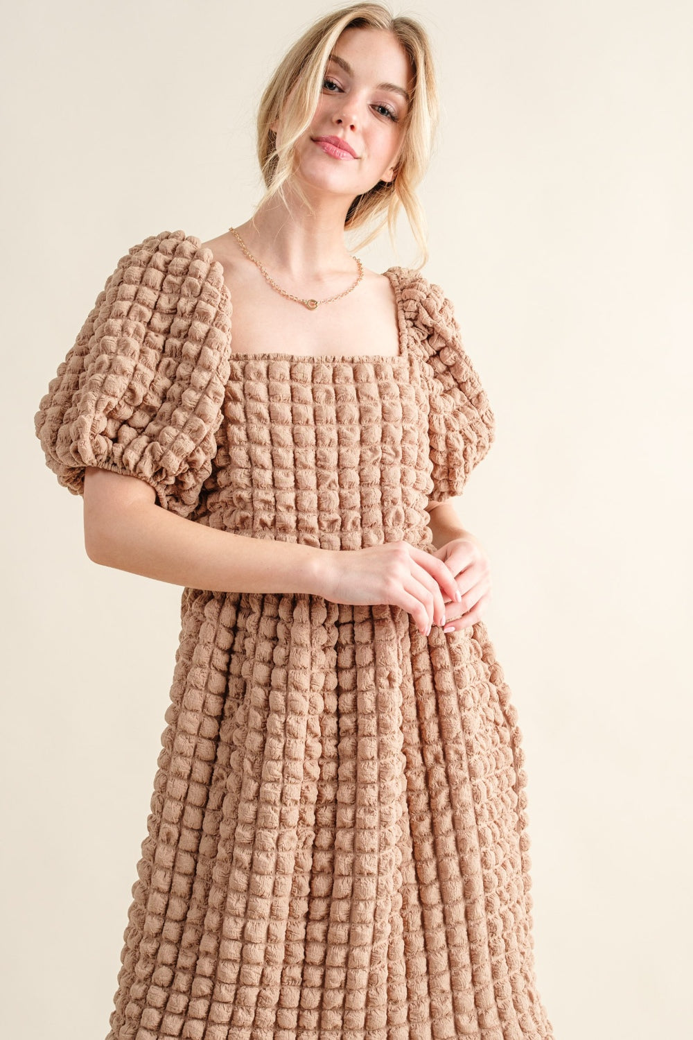 And The Why Full Size Square Neck Puff Sleeve Dress