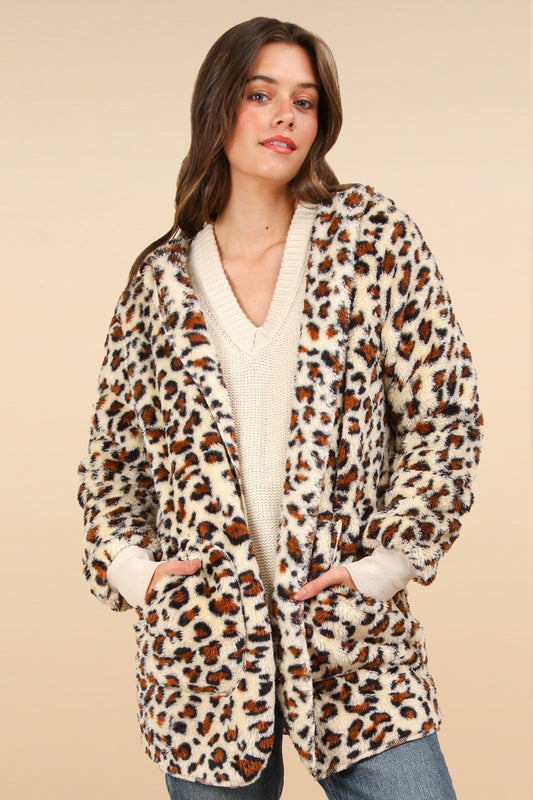 VERY J Fuzzy Leopard Long Sleeve Hooded Jacket