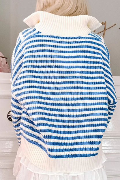 Striped Half Zip Long Sleeve Sweater