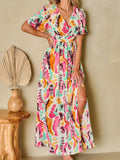 Slit Printed Surplice Short Sleeve Maxi Dress