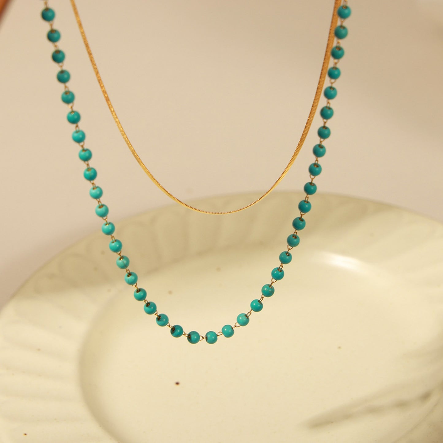 Turquoise Titanium Steel Double-Layered Necklace