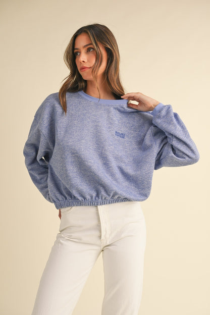 Mable Round Neck Letter Embroidery Crop Sweatshirt