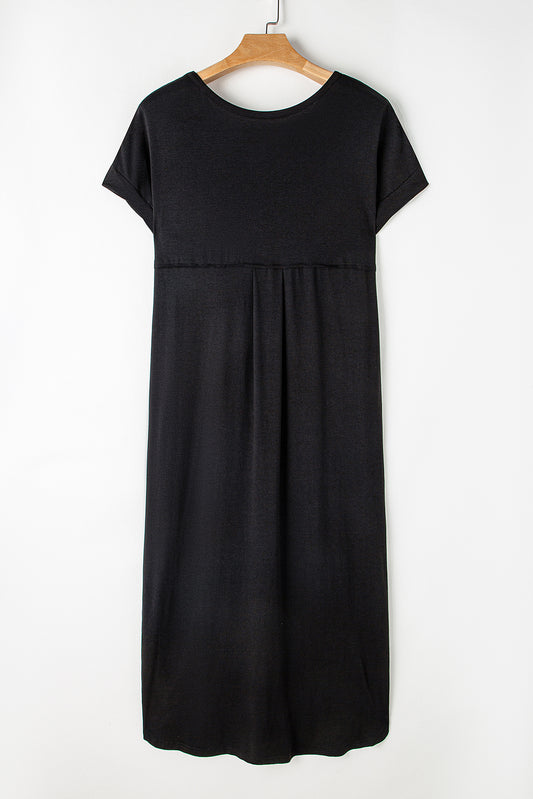 Slit Round Neck Short Sleeve Maxi Dress