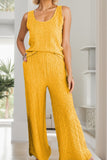 Textured Round Neck Top and Wide Leg Pants Set