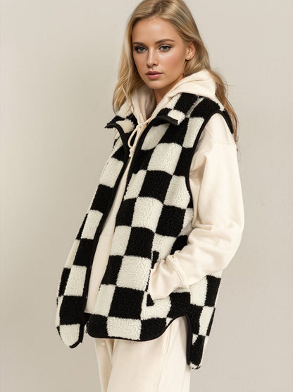 Double Take Full Size Zip Up Checkered Vest Cost