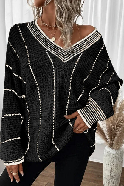 Striped V-Neck Long Sleeve Sweater