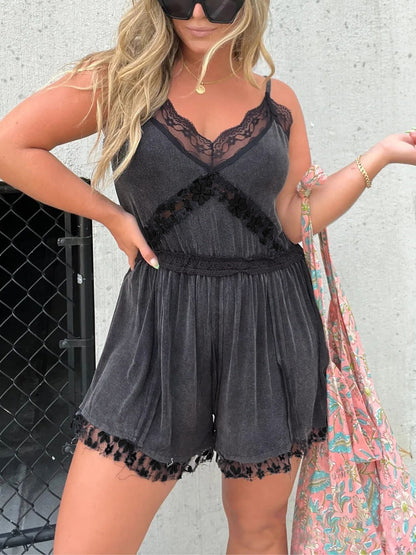 Full Size Lace Detail V-Neck Spaghetti Strap Romper