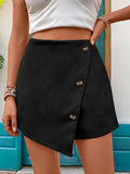 Decorative Button High Waist Skort