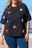 Plus Size Star Round Neck Half Sleeve T-Shirt