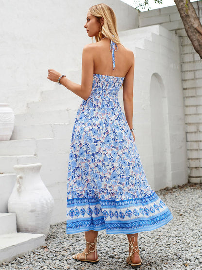 Printed Halter Neck Midi Dress