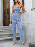 Spaghetti Strap Denim Overalls with Pockets