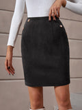 Decorative Button Slit Mini Skirt