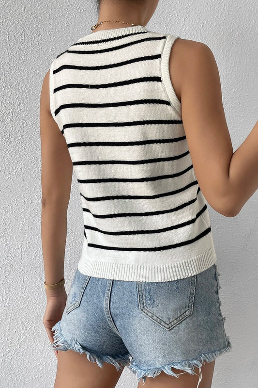 Striped Round Neck Knit Vest