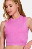 Zenana Washed Ribbed Seamless Crop Tank with Bra Pad