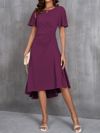 Round Neck Flutter Sleeve Midi Dress