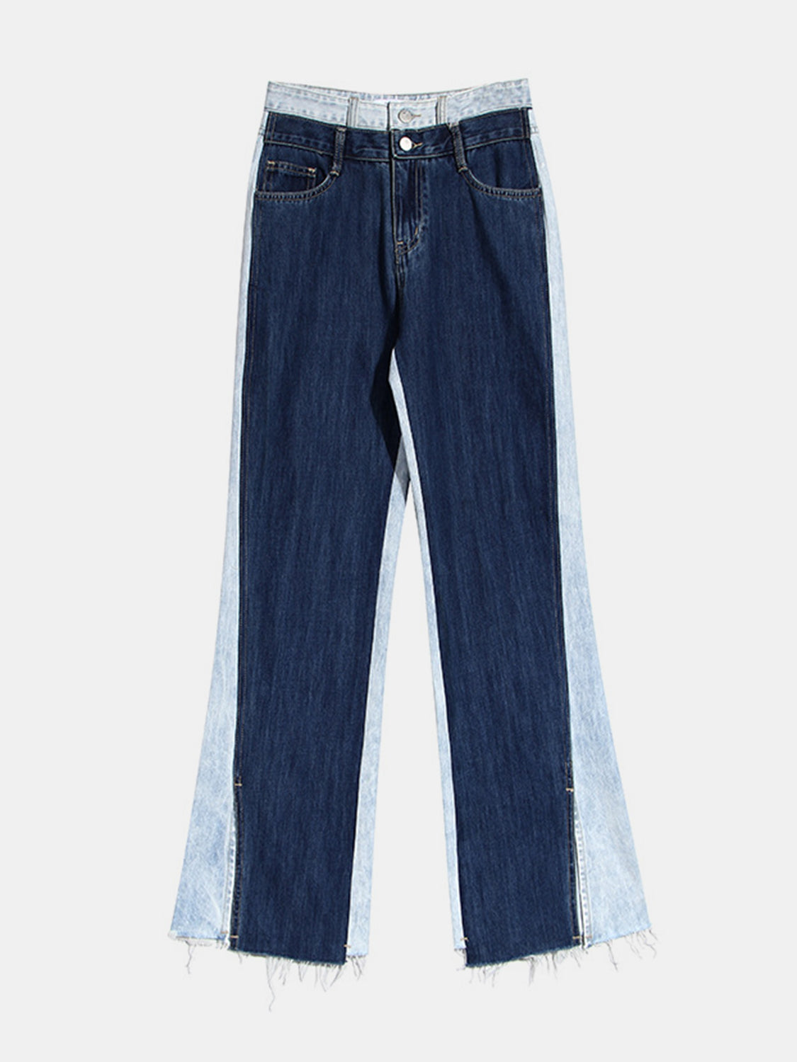 Slit Contrast Raw Hem Jeans