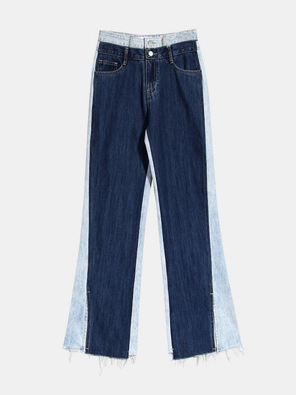 Slit Contrast Raw Hem Jeans