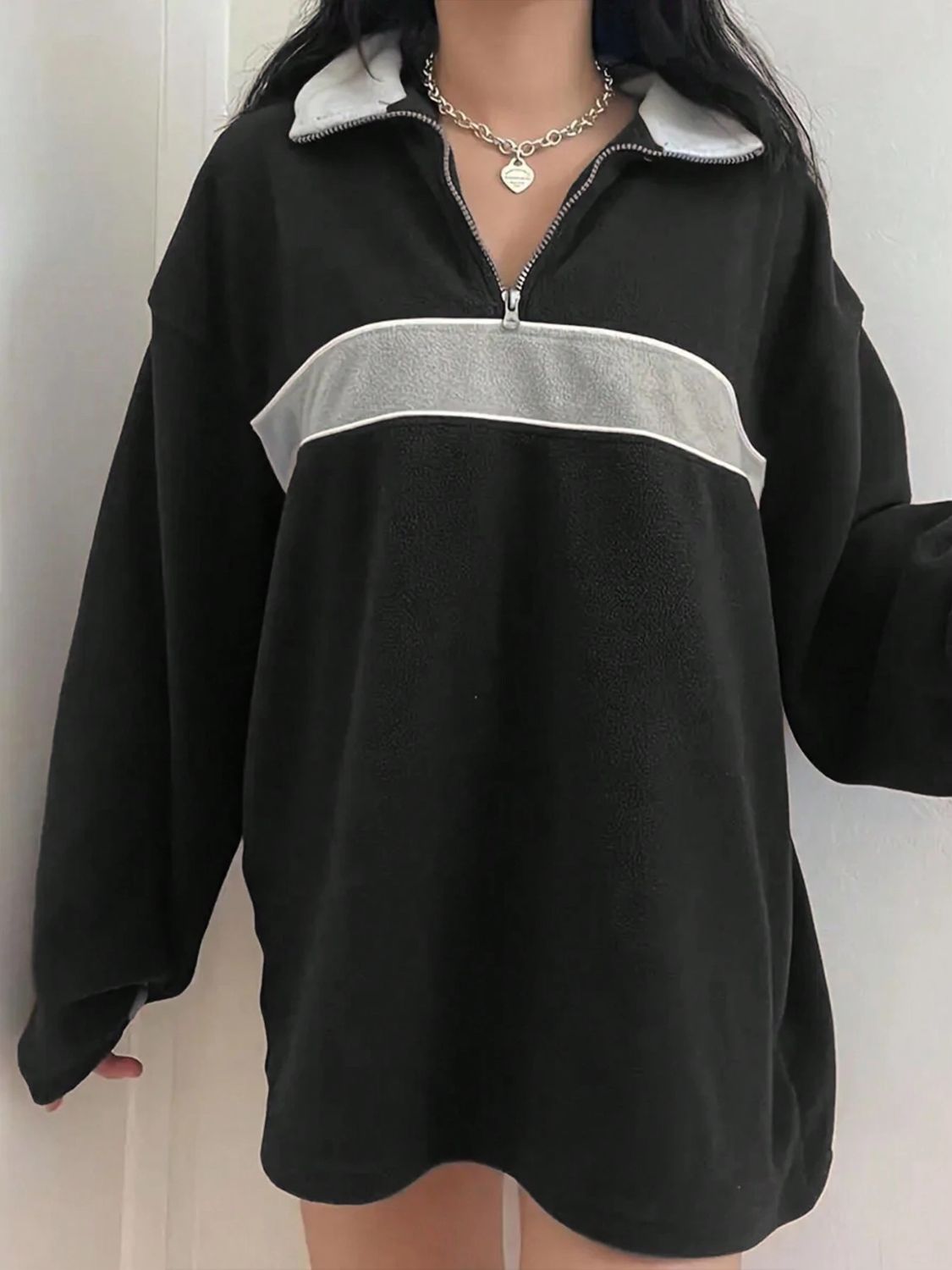 Contrast Dropped Shoulder Long Sleeve Sweatshirt