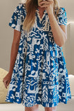 Printed Notched Short Sleeve Mini Dress