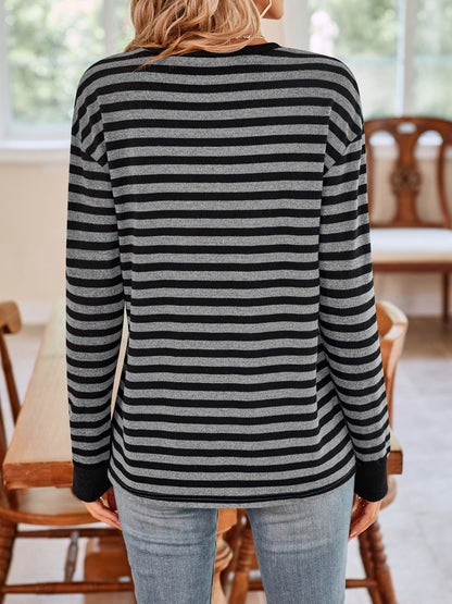 Striped Round Neck Long Sleeve T-Shirt