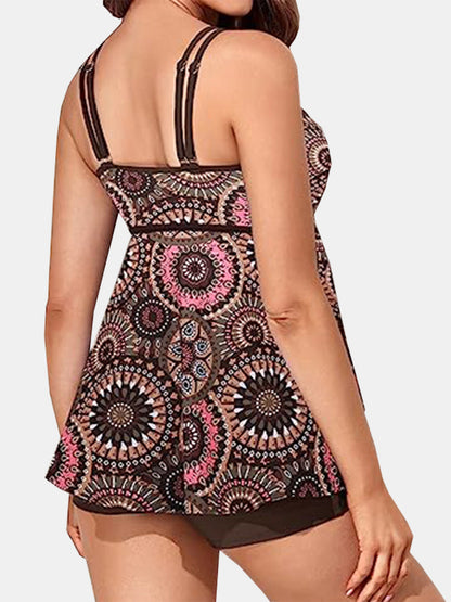 Printed Scoop Neck Two-Piece Swim Set