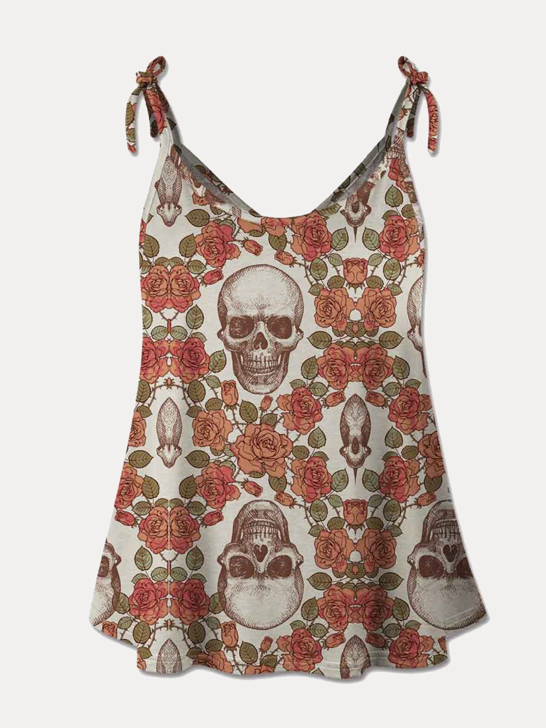 FAM-FAM Skull Scoop Neck Tie Shoulder Cami