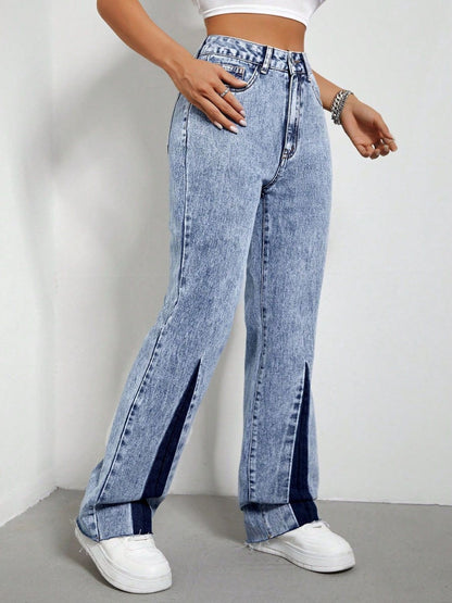 Contrast Bootcut Jeans with Pockets