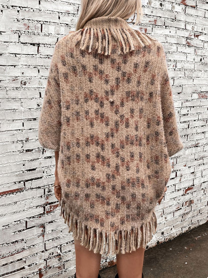 Fringe Open Front Half Sleeve Poncho