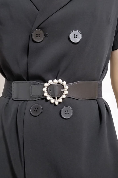 Pearl Heart Buckle Elastic Belt