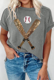 Sequin Baseball Round Neck Short Sleeve T-Shirt