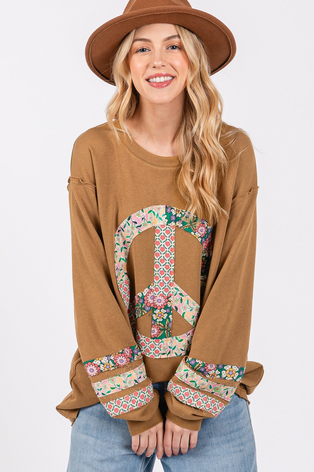 SAGE + FIG Peace Applique Patch Long Sleeve Top