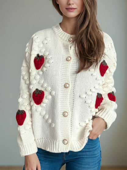 Strawberry Button Down Long Sleeve Cardigan