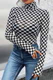 Checkered Turtleneck Long Sleeve Bodysuit