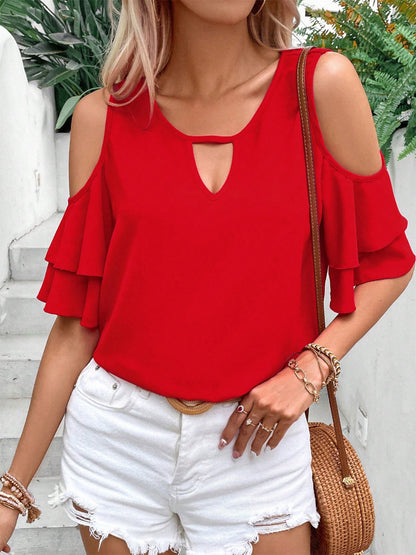 Cold Shoulder Flounce Sleeve Blouse