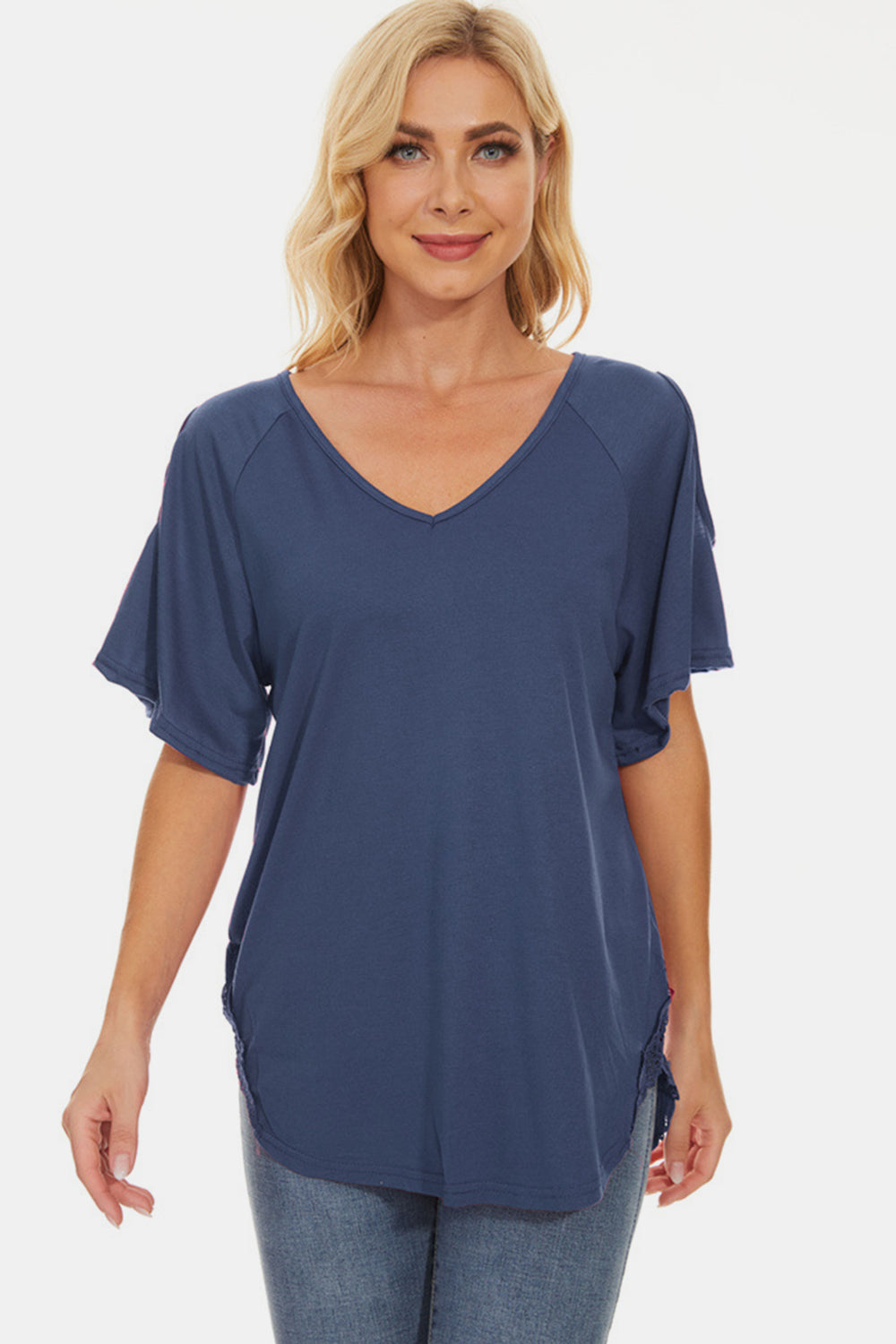 Cutout V-Neck Short Sleeve T-Shirt