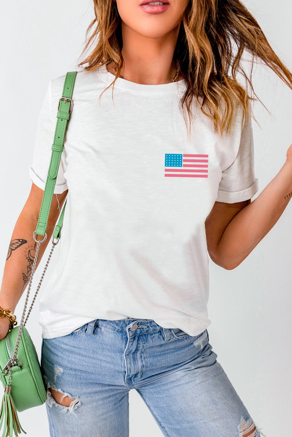 US Flag Round Neck Short Sleeve T-Shirt