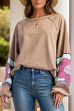 Flower Patch Round Neck Balloon Sleeve Top