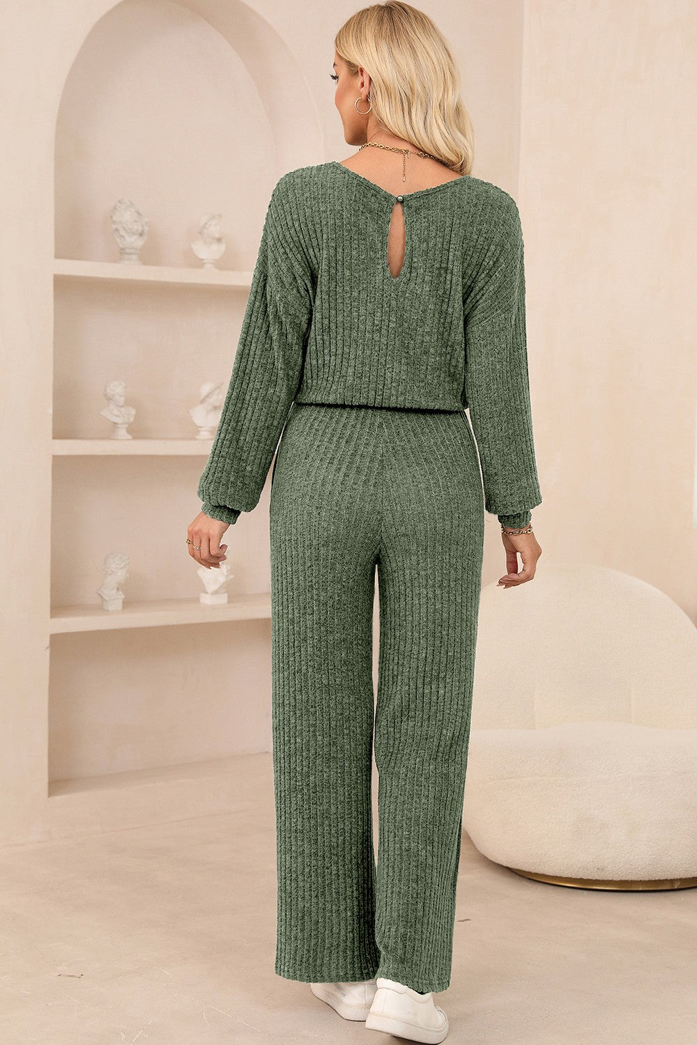 Round Neck Long Sleeve Jumpsuit