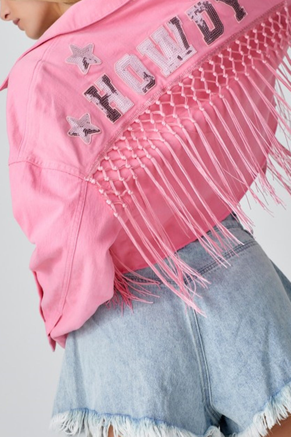 Tassel Sequin Letter Long Sleeve Denim Jacket