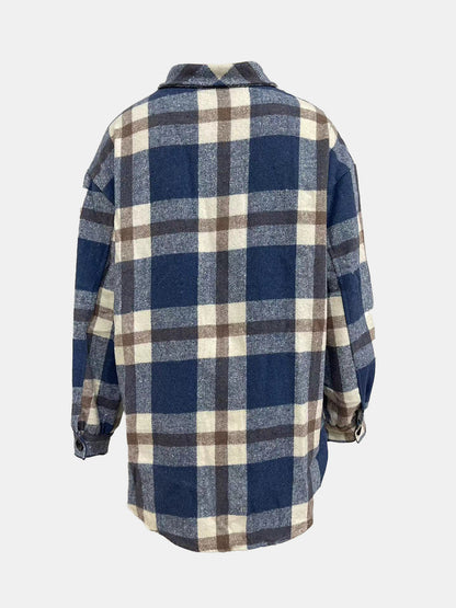 Plaid Collared Neck Long Sleeve Jacket