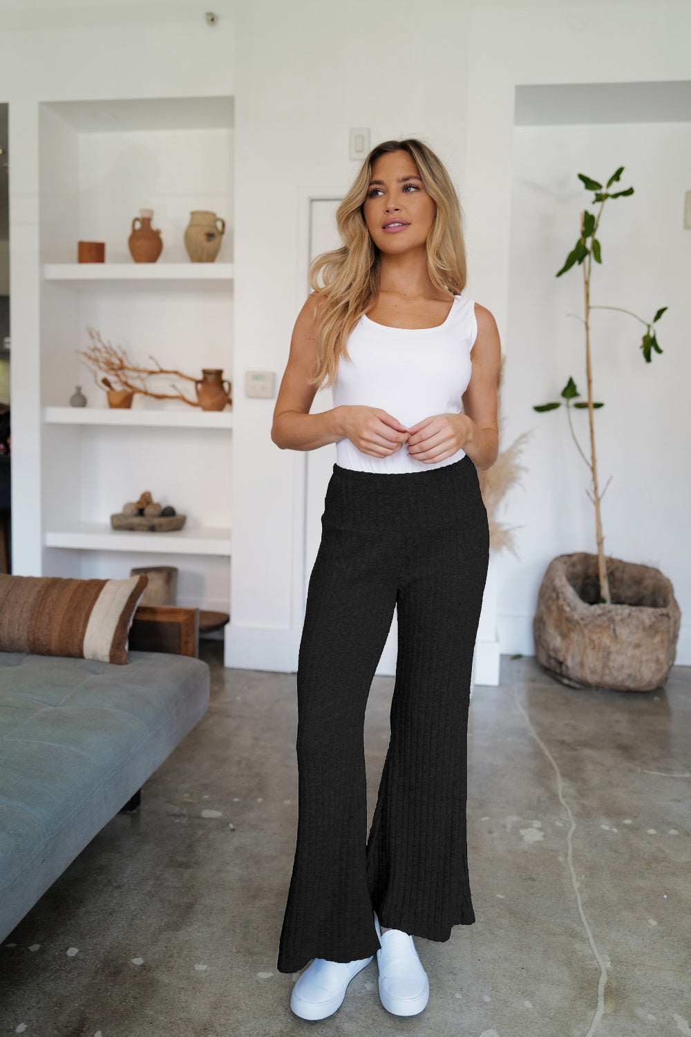 Ribbed High Waist Flare Pants